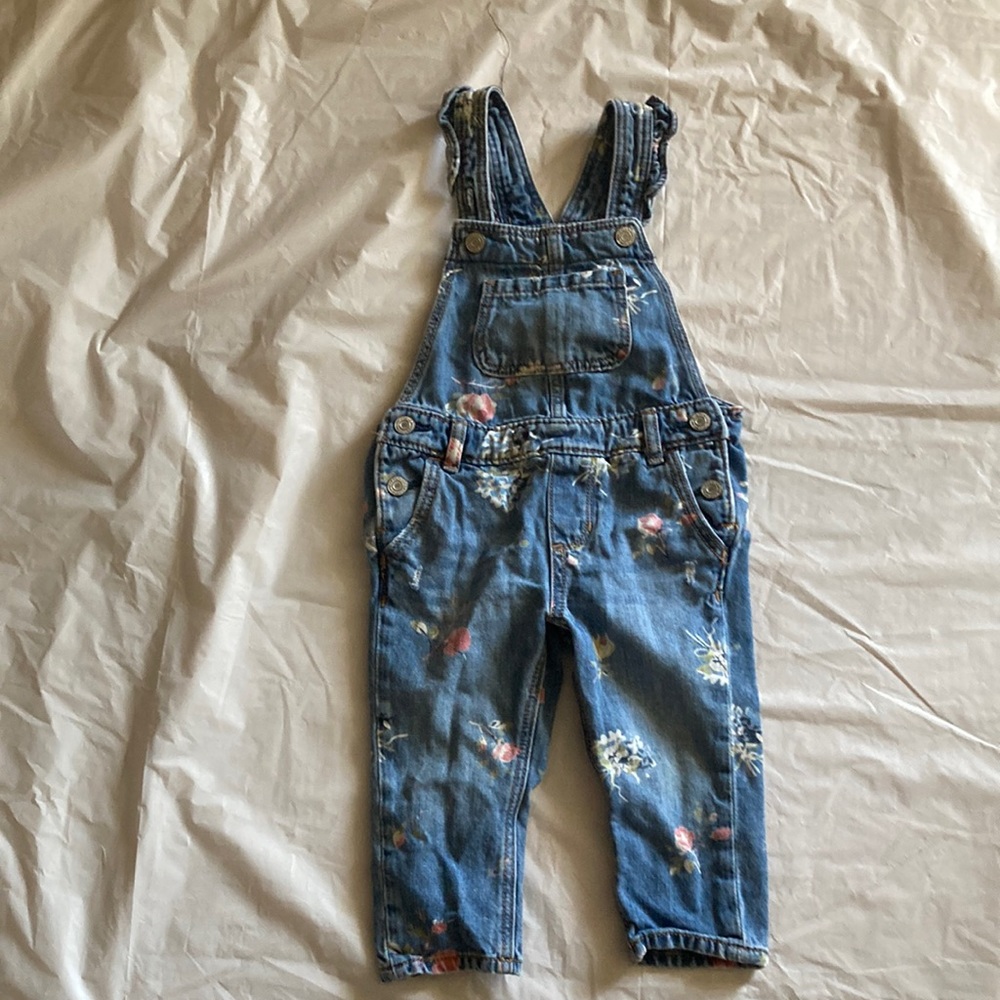 Gap Girls Floral Denim Overalls - 12-18 months
